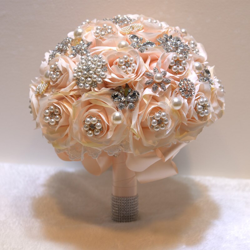 Kyunovia Kleuren Luxe Crystal Broche Boeket Kunstbloemen Boeket Steentjes 25Cm Grote Bruid Bruiloft Boeket GC11