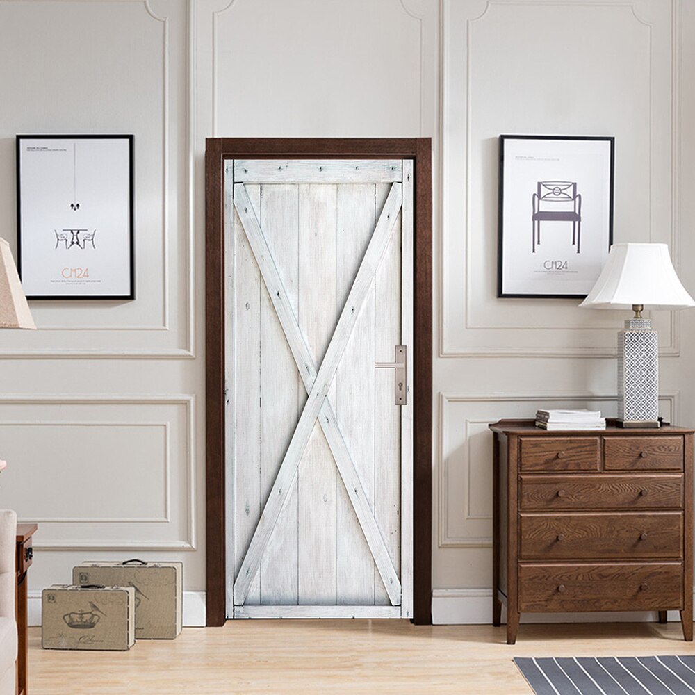 2pcs Door Stickers Simulation Door Mural Decorative Removable PVC Wallpaper (38.5x200cm)