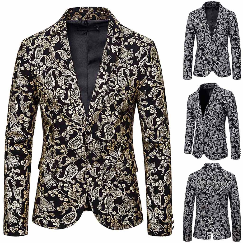 Men's Business Wedding Party Gold Stamp Button Blazer - Autumn Winter Casual Outwear