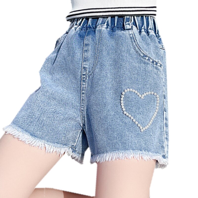 Mini short d'été en coton Denim pour filles, pantalons pour enfants au-dessus du genou, Jeans avec perles pour enfants de 5, 7, 9, 11, 13 et 14 ans