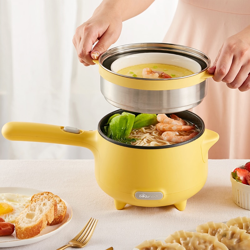 220V Electric Multi Cooker Portable Household 1.2L Non-stick Electric Frying Pot Mini Steaming Cooking Machine For Hotel Travel