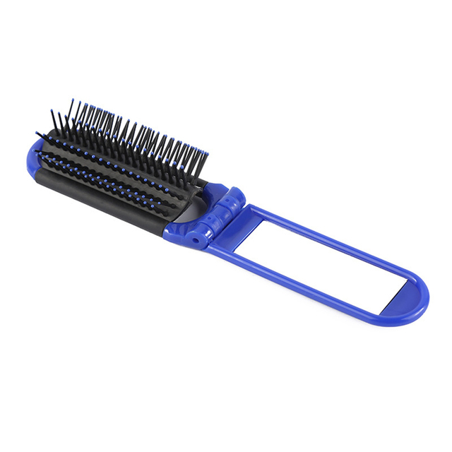 Peigne à cheveux de voyage , Portable et pliable, avec miroir, format de poche Compact, portefeuille, outils de coiffure: Blue