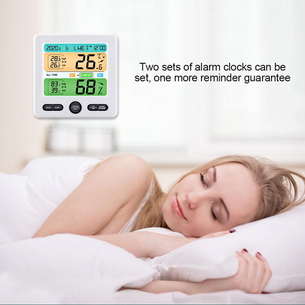 Mini Digital Clock HD LCD Screen Display Thermometer Hygrometer Alarm Clock With Dual Units Dual Alarms Sensor Gauge