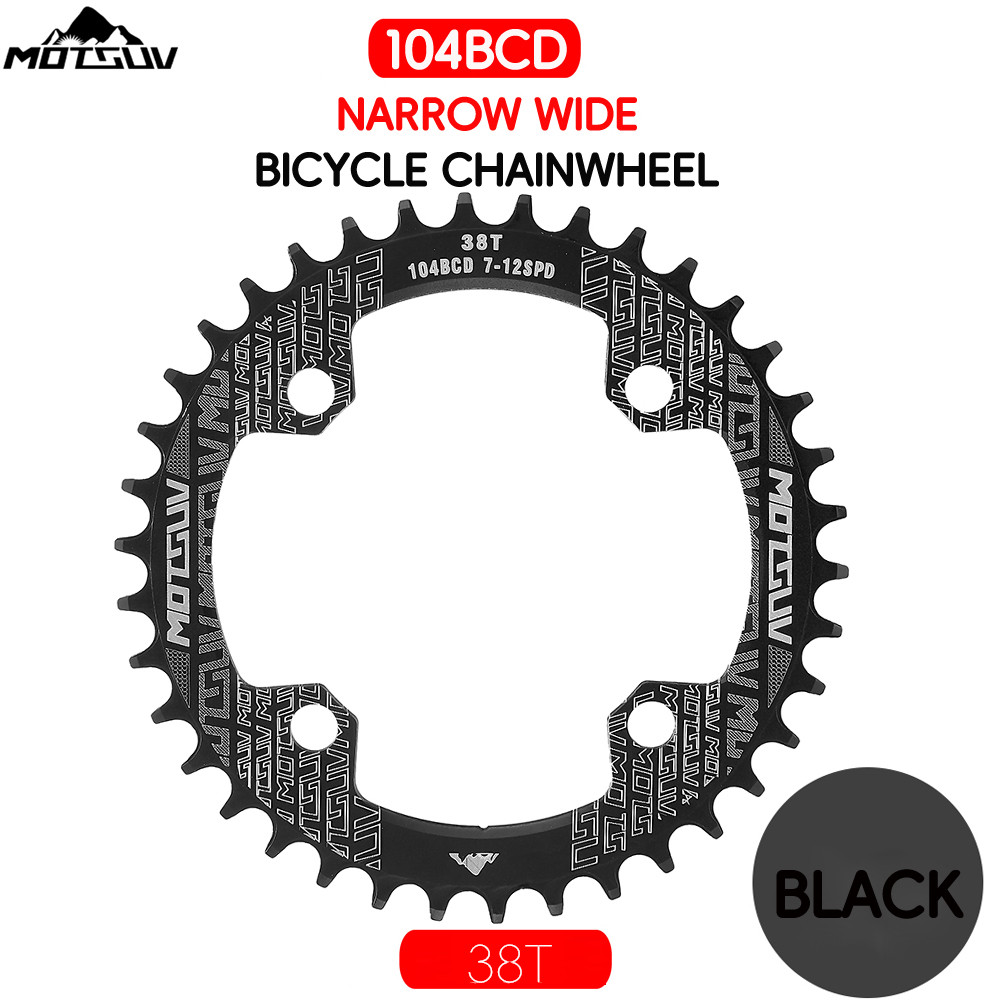 Manivela redonda para bicicleta, rueda de cadena angosta y ancha de placa única con forma redonda MTB 104BCD, 32T/34T/36T/38T: Black Round 38T