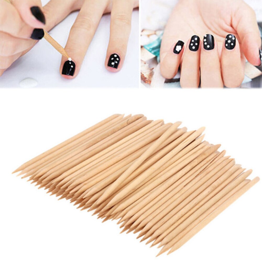 Bastón de madera Nail Art para mujer, cutícula y piel muerta, Palito para manicura, limas, equipo de punteo de uñas, 100 Uds.