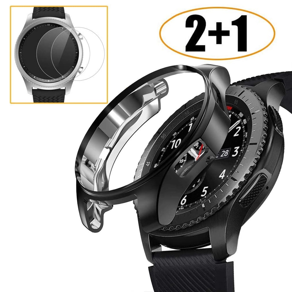 2 + 1 Pack Voor Samsung Galaxy Horloge 46Mm Gear S3 Frontier Case Cover Met Gehard Glas Screen Protector film Voor Gear S3 Classic