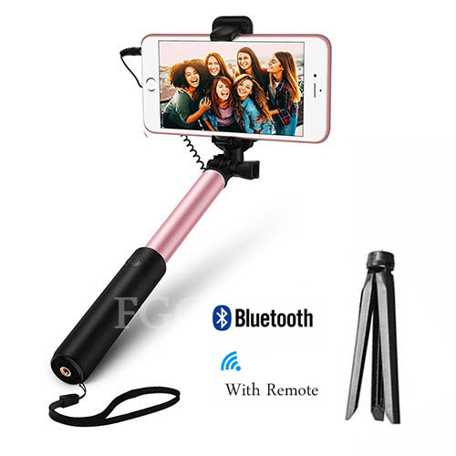 FGCLSY Metal palo Selfie con cable con Bluetooth remoto de trípode plegable portátil extensible Monopod para iphone 6 iphone 6s iOS: rosegold with tripod