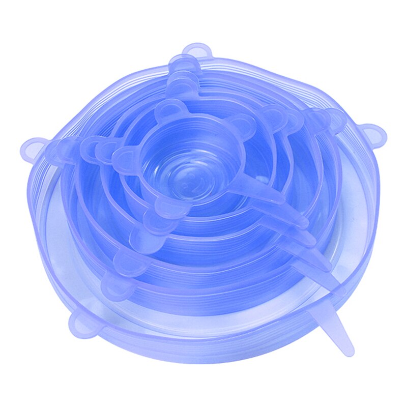 6 pièces/ensemble couvercle universel en Silicone alimentaire couvercles extensibles en Silicone pour ustensiles de cuisine: 6pc Blue