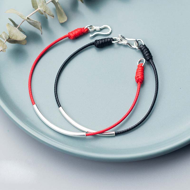 AIFENAO-pulsera de plata de ley 925 auténtica para hombre y mujer, brazalete de hilo rojo de la suerte para hombre y mujer, cadena de cuerda negra, joyería de , para niña