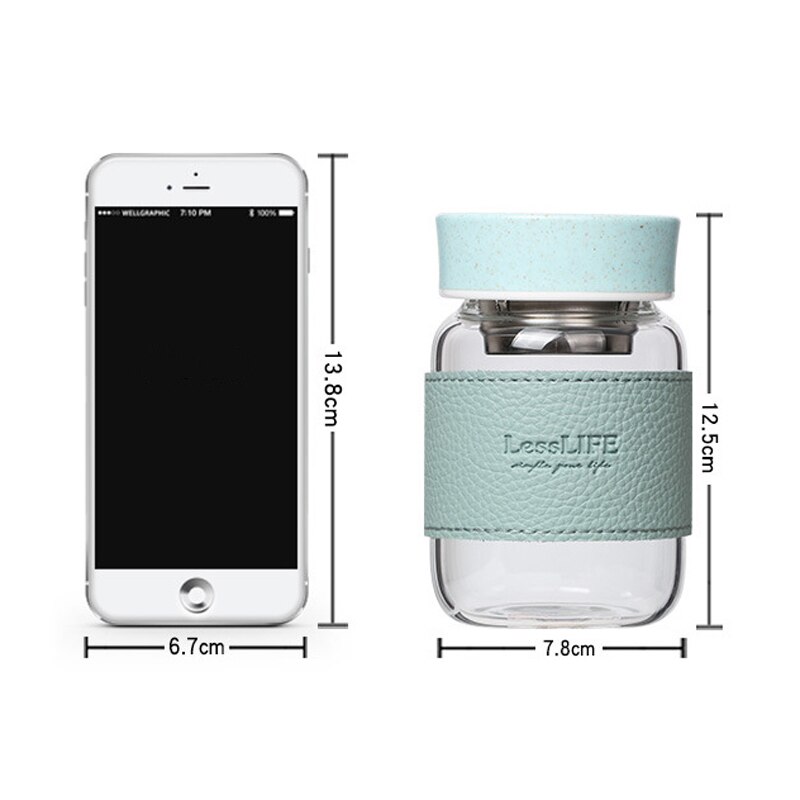 Small Transparent "LESSLIFE " Glass Bottles Water Cartoon Bottle Glass Straw Glasses Simple Cup Waterbottle Bottle