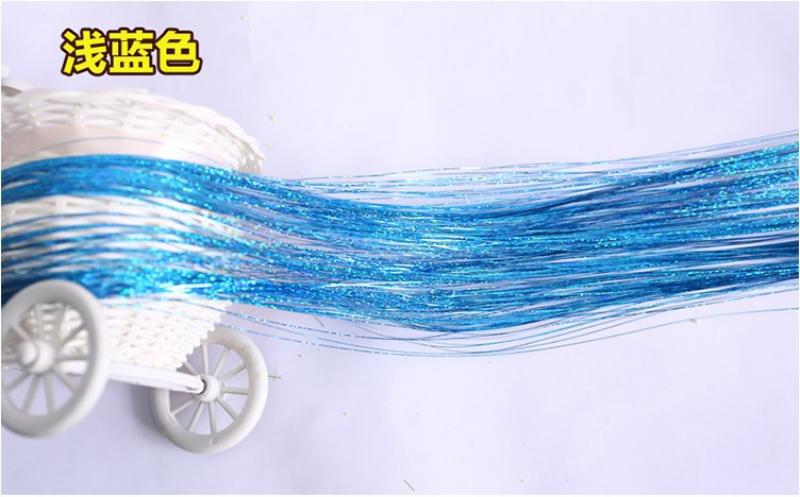 Glitrende hår tinsel bling hårdekorasjon for syntetisk hårforlengelse glitter highlight rainbow hair stripe 80cm falsk hårfeste: Blå