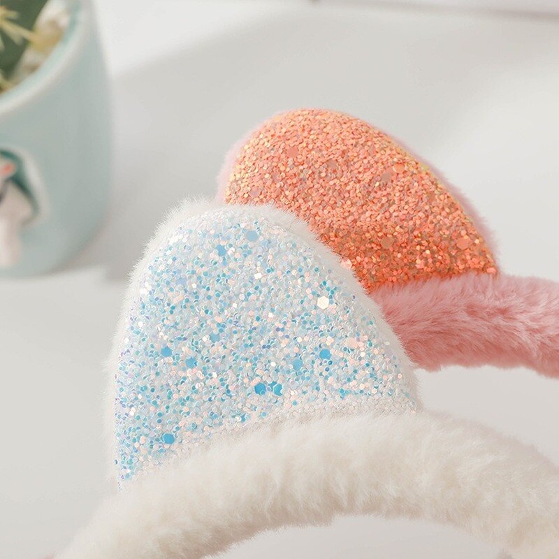 Cuffie per bambini in peluche con orecchie di gatto cuffie morbide lucide fascia per bambini ragazzi ragazze unisex moda Vintage ▾ cuffie invernali tutto'aperto