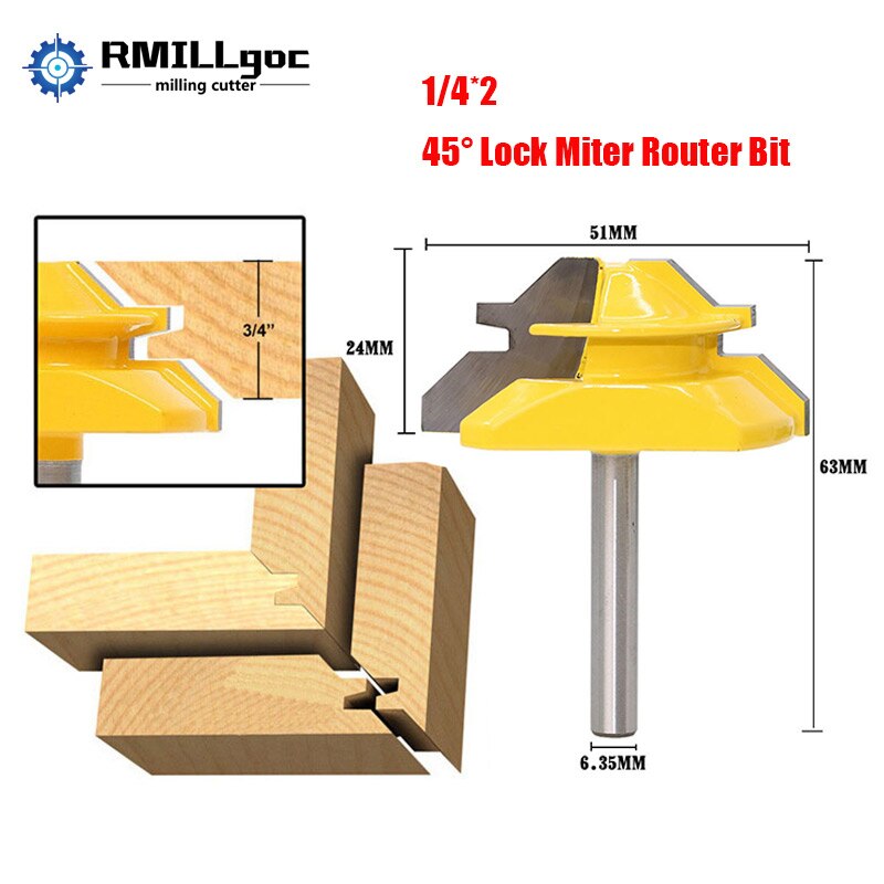 1/2 Inch Shank 45 Degree Lock Miter Router Bit 1/4 Inch Shank Joint Router Bit Woodworking Cutter Tool: 6.35mm Shank B