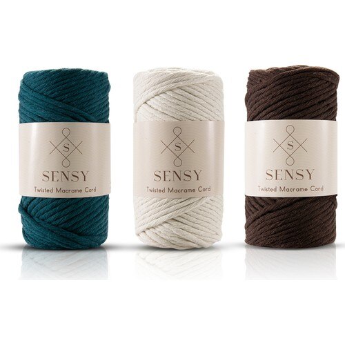 Sensy Premium Taran Macrame Touw 3-As Set Groen-Ecru-Bittere Koffie