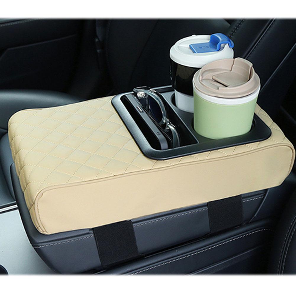Car Center Console Armrest Cushion With Cup Holder PU Leather ABS Armrest Pad Portable Car Amrest Pillow Cover Height Pad