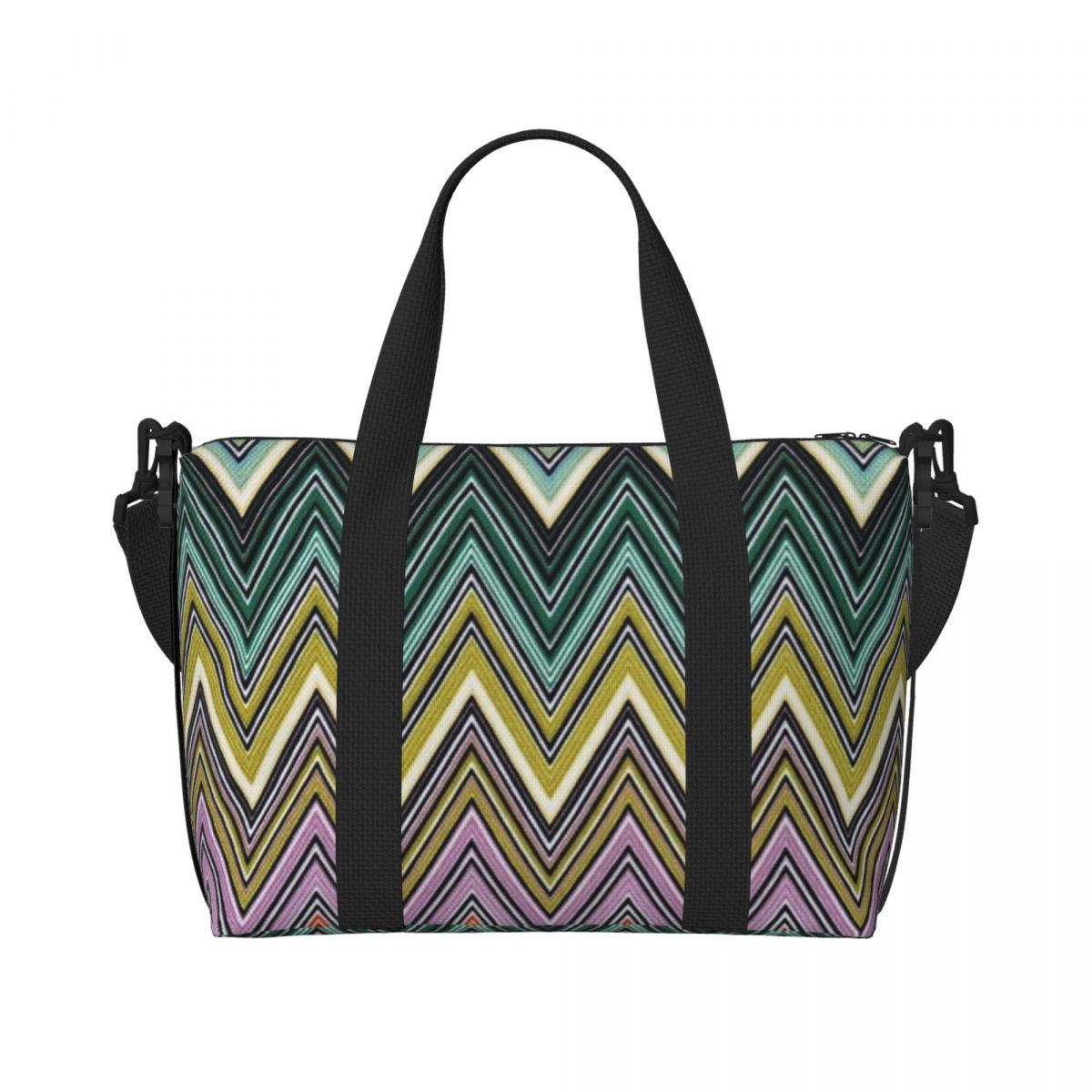 Bolso de mano de playa personalizado Boho Chic moderno en Zigzags para mujer, bolsas de compras de viaje multicolores geométricas para gimnasio Extra grande: Oro
