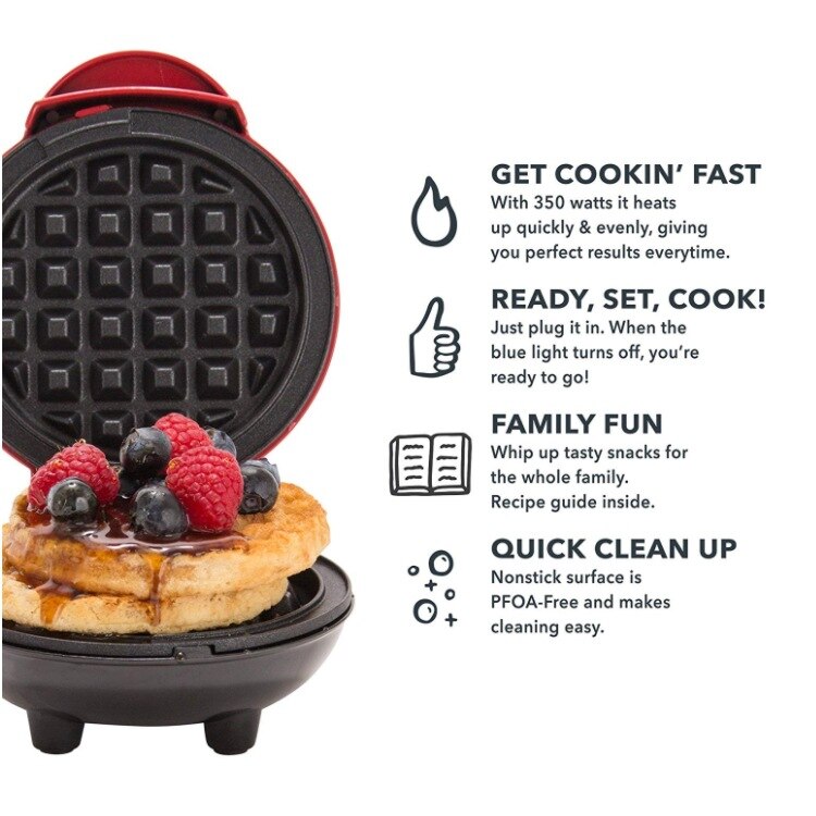 Mini Electric Waffle Maker Nonstick Kitchen Breakfast Baker Waffle Maker Sandwich Cooker Household Multi-function Baking Machine