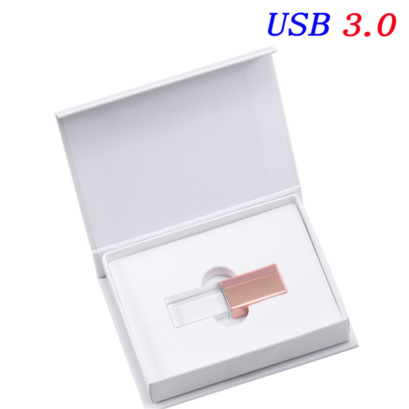 JASTER Crystal USB Flash Pen Drive Custom Logo Cle USB 3.0 4GB 16GB 32GB 64GB Wedding Pendrive (Over 10pcs Free Logo): Blue / 64MB