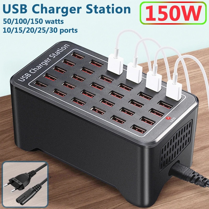 Chargeur USB 10 15 20 25 30 Ports HUB 150W, Station de charge rapide universelle murale pour bureau, adaptateur d'alimentation pour téléphone portable