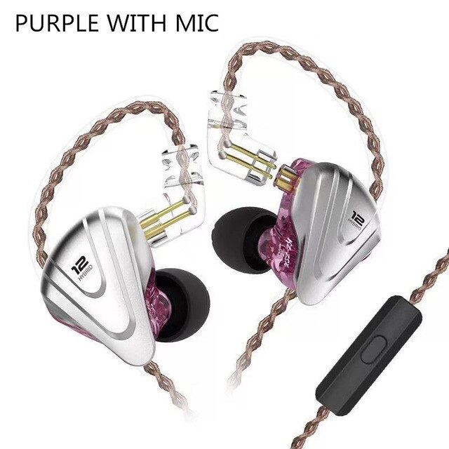 ZSX Terminator métal dans l'oreille écouteurs 12 unités hybride 5BA + 1DD HIFI basse écouteurs casque antibruit casque moniteur oreille: purple with mic