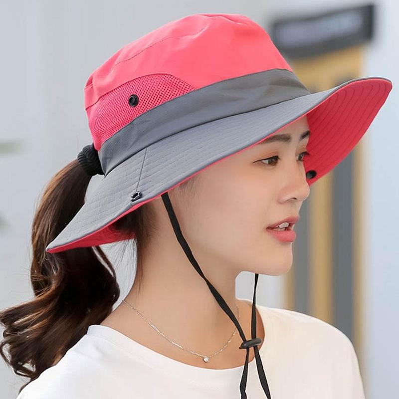Cappello di pesca Del Sole Protezione UV UPF 50 + Cappello Del Sole Della Benna di Estate Delle Donne Degli Uomini di Grandi Dimensioni A Tesa Larga Bob Escursioni All'aperto cappello con Tracolla A Catena