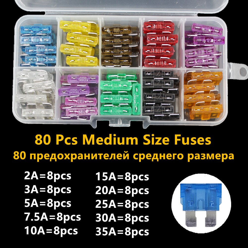 Standard Middle Size Car Fuses Blade Auto Fuse Set Assortment In Storage Box 2A To 35A AMP