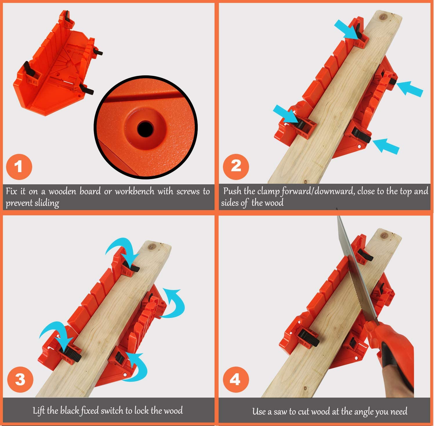 14-inch Mitre Box with Movable and Non-Slip Jaw for Back Saw Slot Angles 45/22.5/90 Degree Cuts Sawing and Clamping Box for Wood