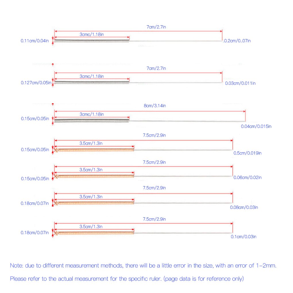 5pcs Nozzle Cleaner Kit 3D Printer Head Cleaning Needle Stainless Steel Extruder Head Cleaning Tool 0.2 0.3 0.4 0.5 0.6 0.8 1 mm
