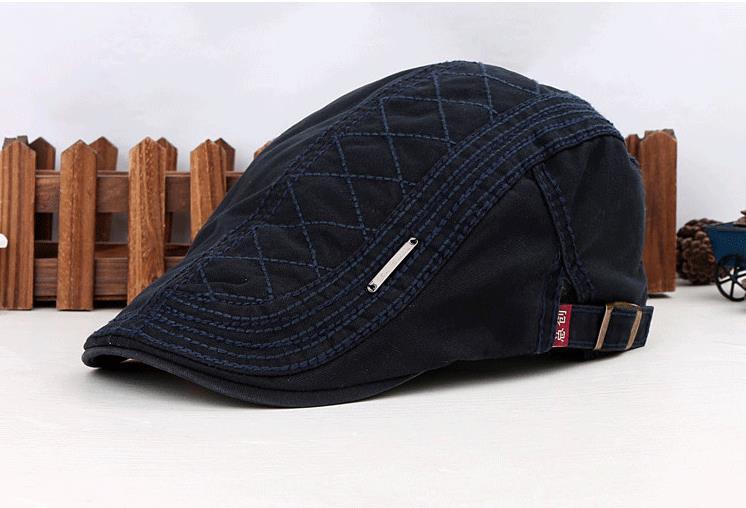 Gorro plano informal de algodón puro para hombre y mujer, boina plana, unisex, para primavera y verano: Navy blue