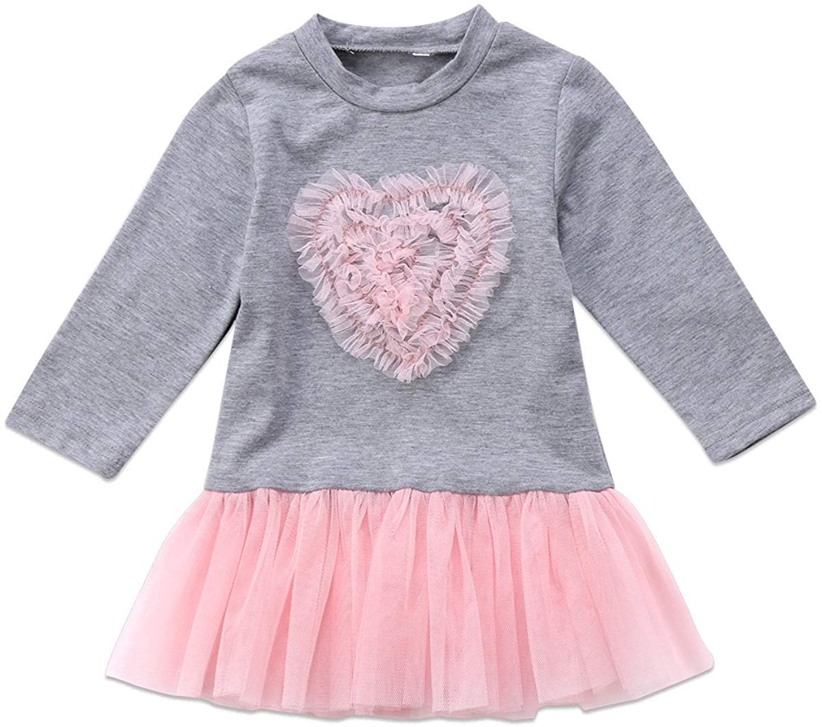 Valentinsdag kostumer til piger børn baby pige langærmet hjerte blonder tutu tyl kjole baby piger tøj sød vestido
