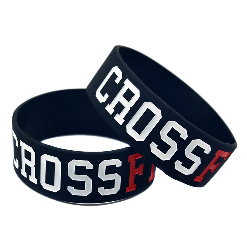 Obh 1pc een inch brede zwart-witte crossfit siliconen rubberen armband voor sport