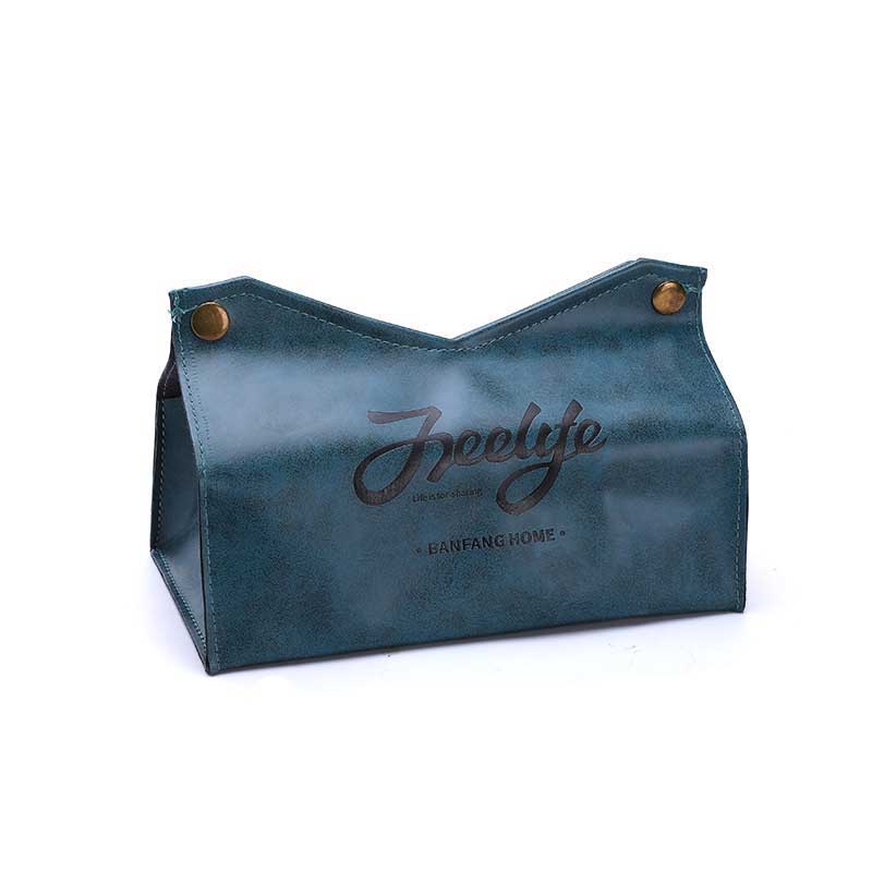 Organisateur de papier de support de stockage de serviette en cuir d'unité centrale de boîte de tissu pour le conteneur de voiture de pièce de bureau à la maison: Blue B