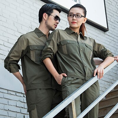 Men Women Work Clothing Sets Long Sleeve Jackets and Work Pants Workwear Suits Factory Workers Car Repair Overalls: pic color 1 / XL