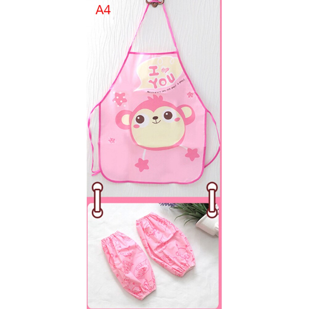 Delantal con mangas de dibujos animados para niños, conjunto de bolsillo con gorro de Chef, arte artesanal, traje de cocina, bebida, comida, ropa para hornear