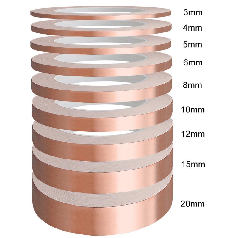 10M/20M einseitiges leitfähiges Kupferfolienband, selbstklebendes EMI-Abschirmungsband, hitzebeständig, 3 mm, 6 mm, 8 mm, 10 mm, 25 mm, 30 mm, 40 mm