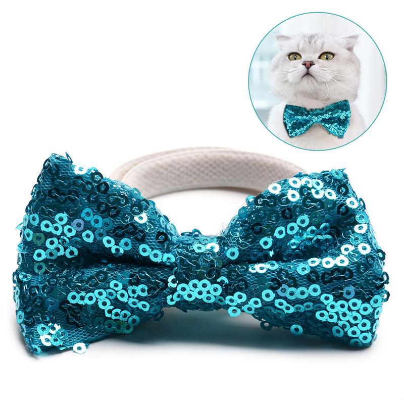 Paillet pet bowtie sød elastisk hund bowie pet krave slips til fødselsdag jul kæledyr tøj tilbehør leverancer: Blågrøn blå