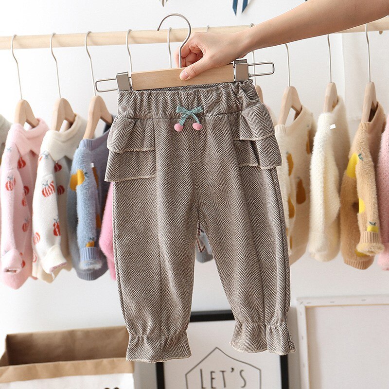 Lente herfst babymeisjes broek casual ruches kersen broek babymeisjeskleding lange prinsessenbroek kinderen: Bruin / 18m