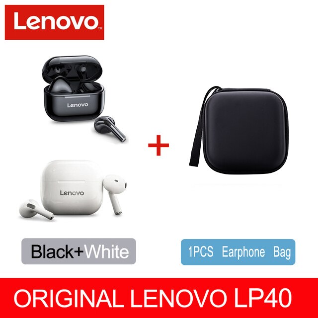 NEUE Original Lenovo LP40 TWS Drahtlose Kopfhörer Bluetooth 5,0 Dual Stereo Noise Reduktion Bass Touch Steuerung Lange Standby 300mAH: LP40 1 Wh 1 Bla 1 Ca