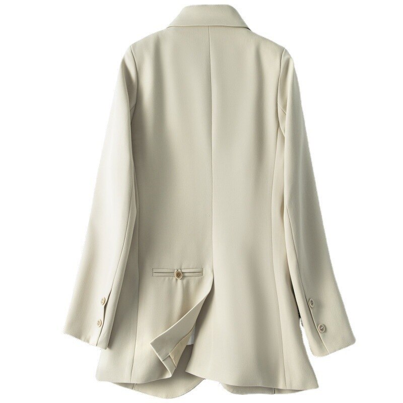 Chaqueta holgada de estilo coreano para mujer, Blazer de manga larga con doble botonadura, color Beige, 2022