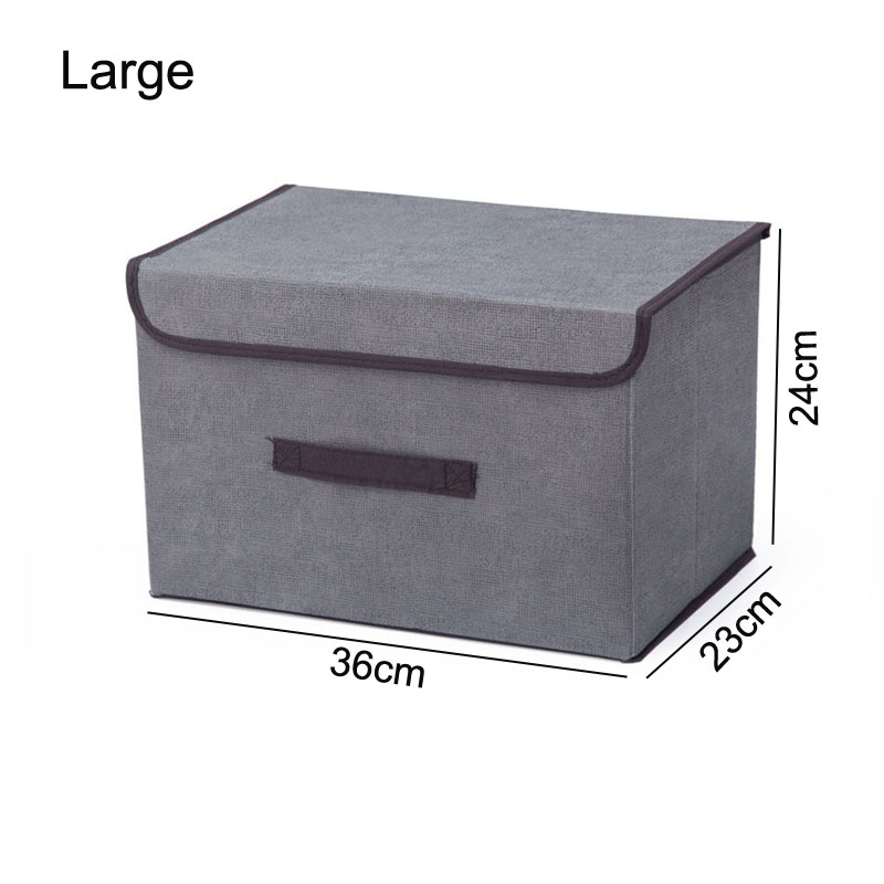 Caja de almacenamiento de lino de algodón con tapa, caja de almacenamiento de ropa plegable, organizador de artículos diversos de juguetes y aperitivos, caja de ropa interior de tela para el hogar S/L: gray-L