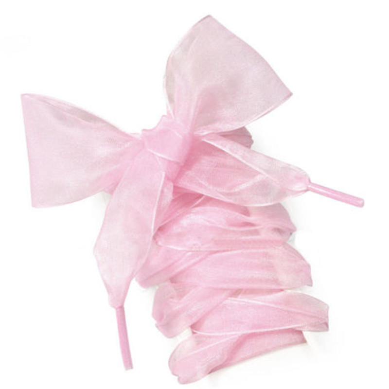 Lacets en Organza pour femmes, 1 paire, 110CM, ruban de Satin en soie, toile, baskets, chaussures de Sport: Rose