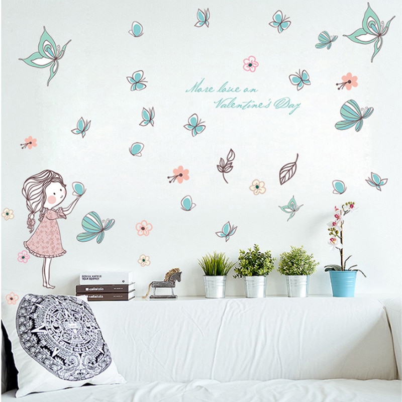 Flying butterfly stickers for girls Wall, girls room, home decor, art mural, cartoon stickers, kids room wallpaper