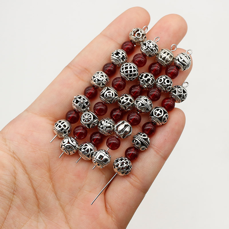 Perles en métal évidées en argent tibétain, fleur faite à la main, perles d'espacement papillon, fabrication de bijoux européens bricolage, 8mm, 24 modèles, 10 pièces par lot