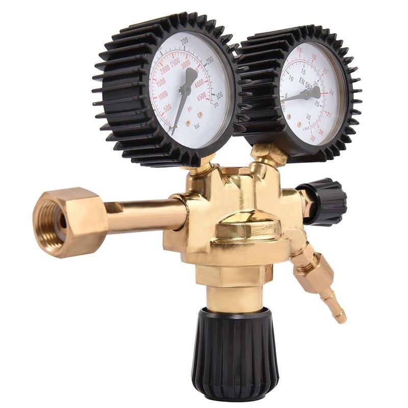 Brass Ar/Co2 Meter Reductor Argon Regulator Carbon Dioxide Regulator Mini Pressure Reducer Dual Gauge 0-4500 Psi