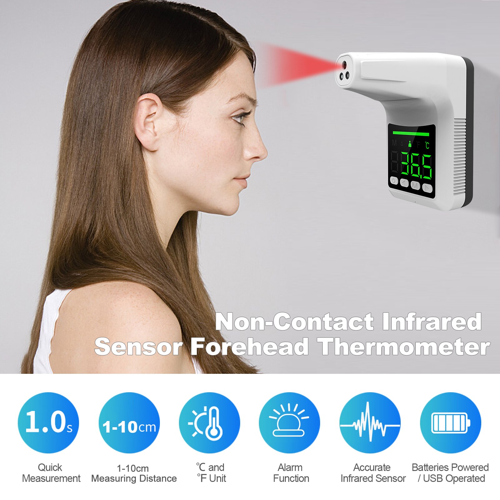 Non-contact Thermometer For Body Digital Temperature Meter 3-Color Fever Alarm School/Office/ Wall-Mounted Infrared Thermometers
