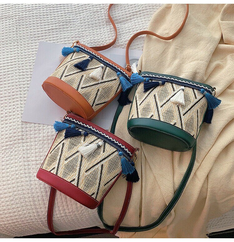 Bohemian Woven Handbag Straw Rattan Wicker Sling Bag Beach Casual Clutch