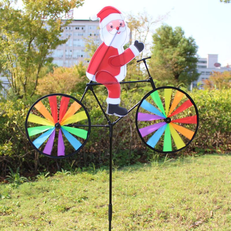 3d store snemand julemanden på cykel vindmølle vind spinner whirligig yard haveindretning jul