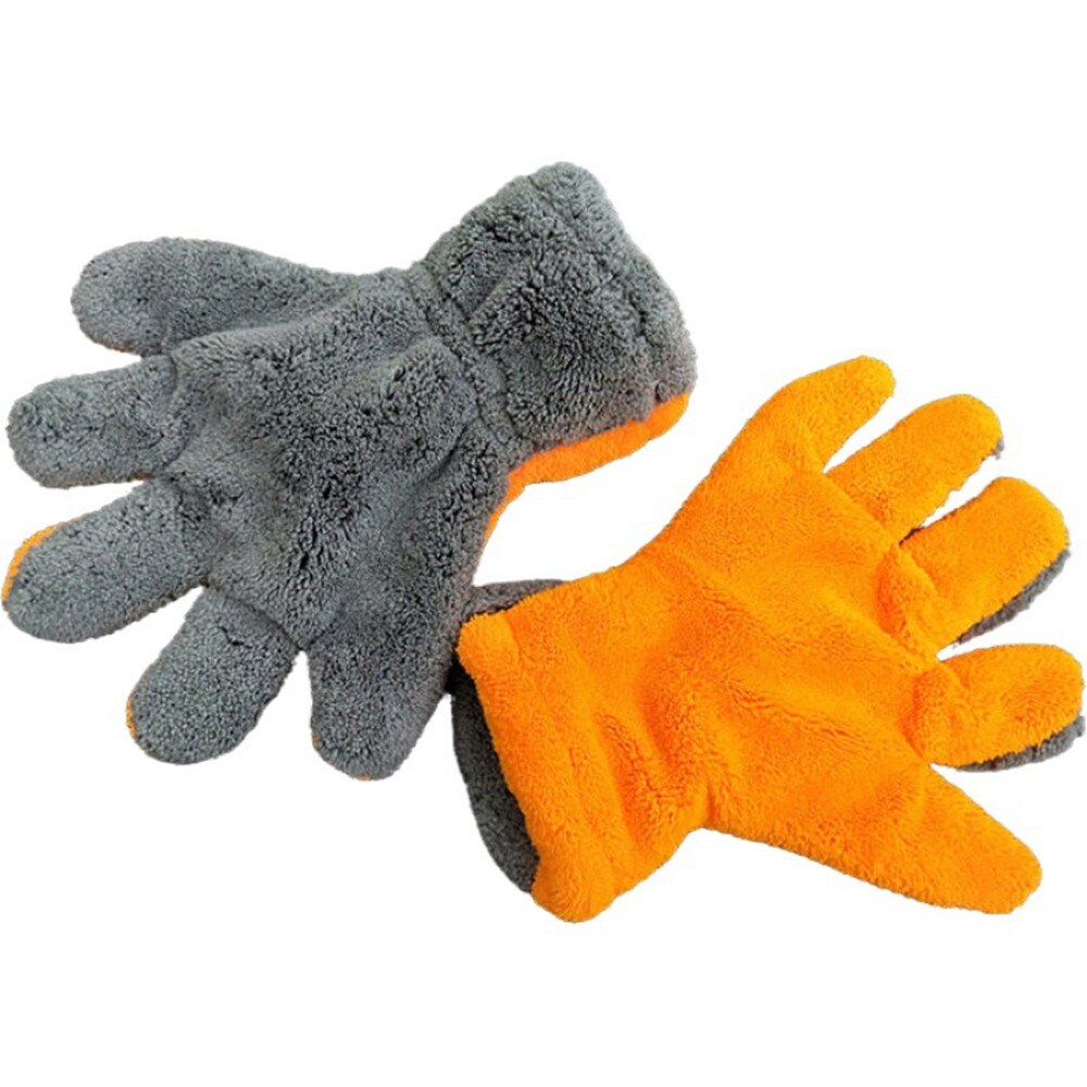 Soft Double-sided Coral Fleece Car Wash Gloves 5-finger Gloves Multifunctional Cleaning Gloves for Car Washing Special Gloves