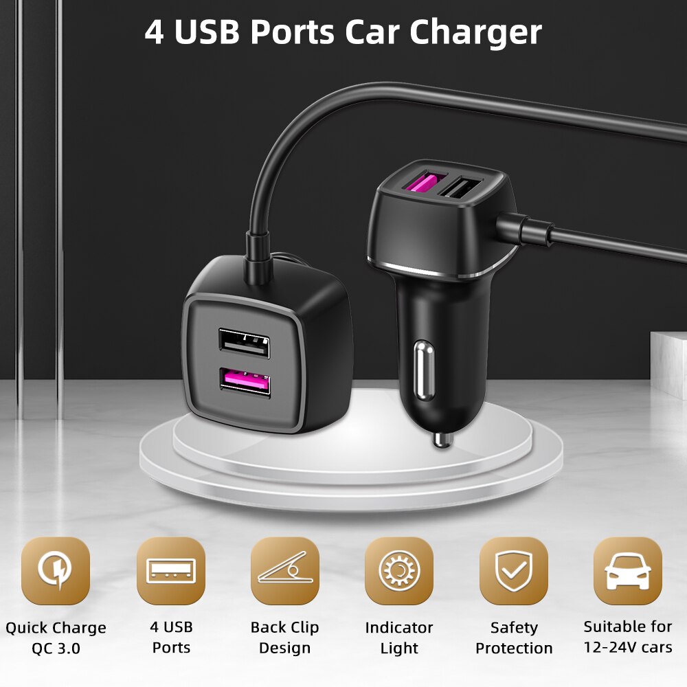 Deelife autolaturi usb pikalataus 3.0 qc 60w 4 portti nopea etu takapenkille takapenkille autojen lataussovitin matkapuhelimelle