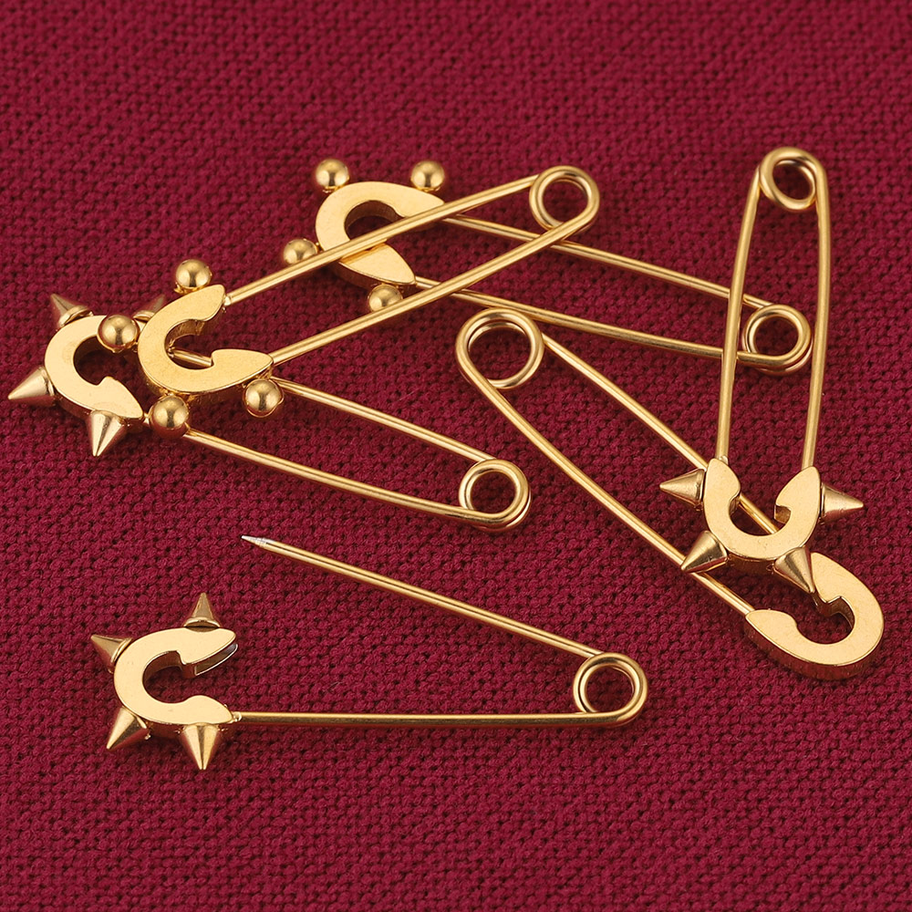Alfileres de seguridad de acero inoxidable para ropa, broche de costura chapado en oro, insignia artesanal, accesorios para hacer joyas, 5 uds.